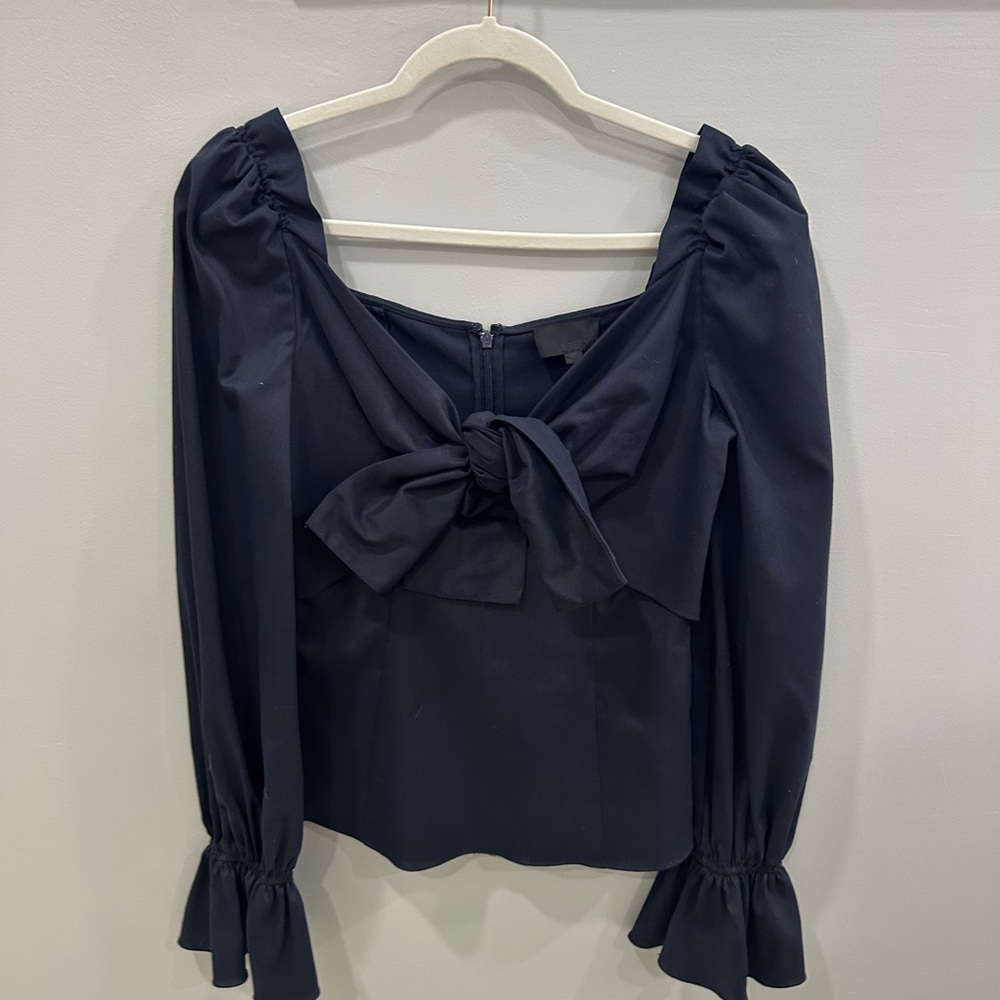 INTERMIX Black Puff Sleeve Tie Front Blouse
